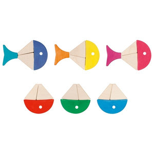 Colour and shape sorting game - 6 colourful fishes, goki evolution
